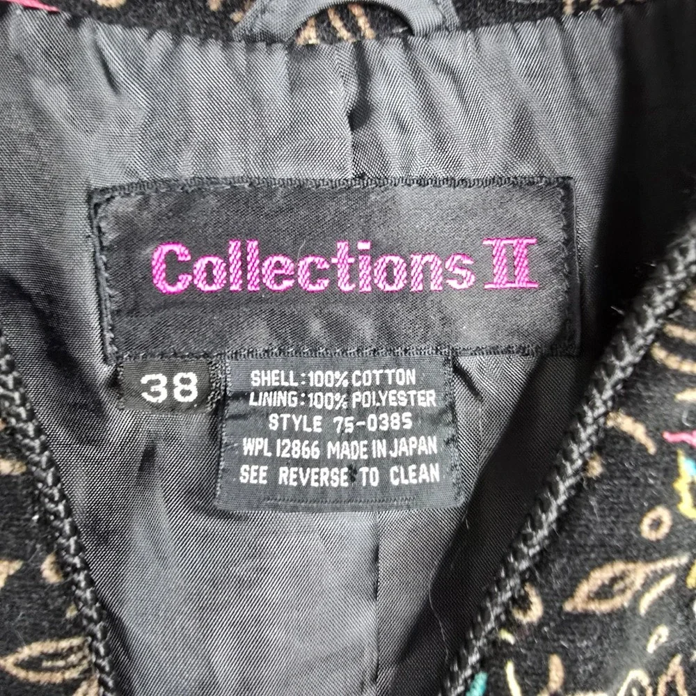 Vintage Collections‎ II Blazer Jacket 38 Floral Print Colorful Cotton Black open